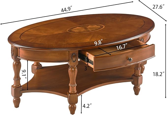 LEEMTORIG Oval Coffee Table for Living Room, Solid Wood Table - Image 2