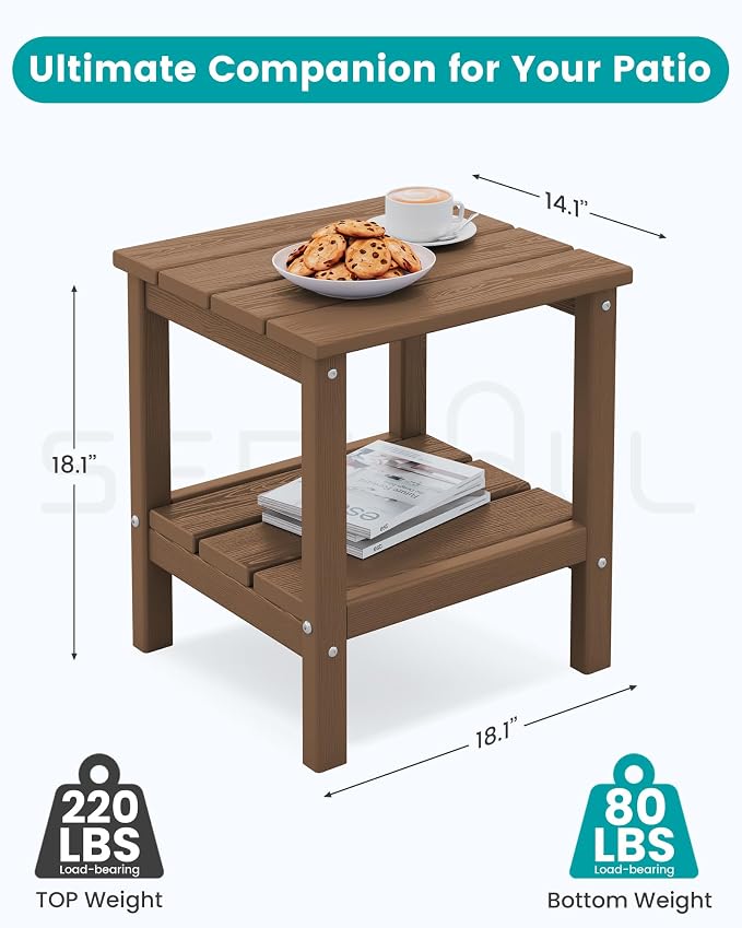 SERWALL 2-Tier HDPE Outdoor Side Tables Set of 4, Weatherproof Rectangular - Image 2