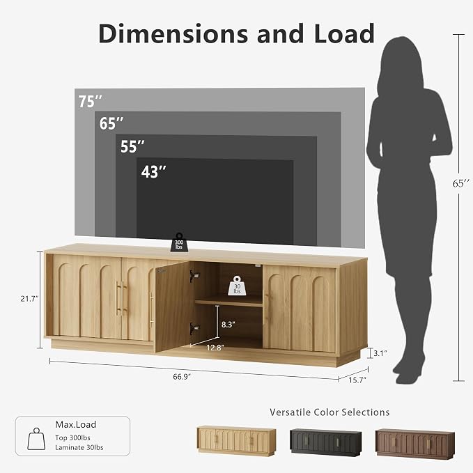 FORTUNETEC TV Stand for 75 Inch TV, Mid Century Modern TV Stand - Image 2