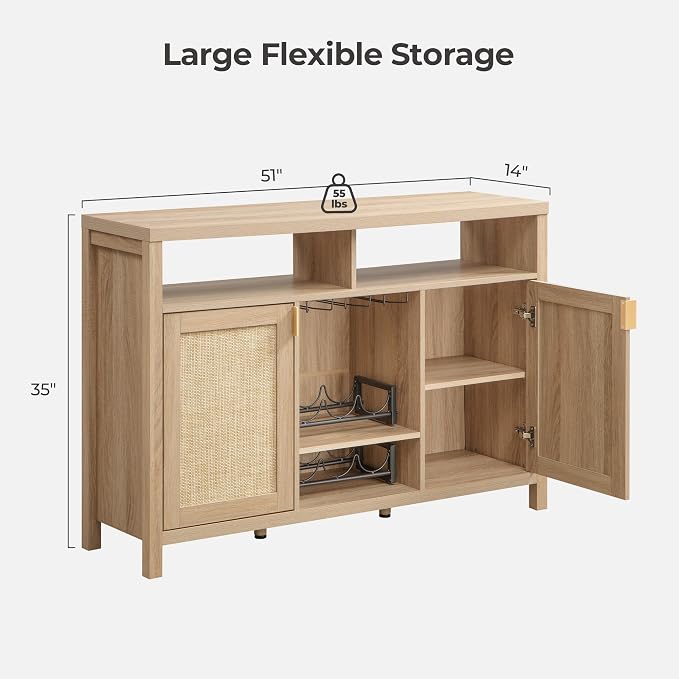 SICOTAS 51" Coffee Bar Cabinet Bar Cart - Image 3