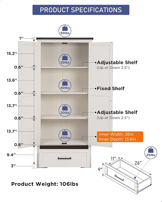 JXQTLINGMU Farmhouse Kitchen Pantry Cabinet - Image 6