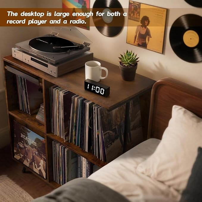 Faesun 3 Tier Flip Top Record Player Stand, Vinyl Record Storage Holds up to - Image 4