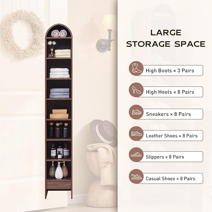 IFGET 67" Tall Arched Bookshelf, 8 Tiers Arch Bookcase - Image 4