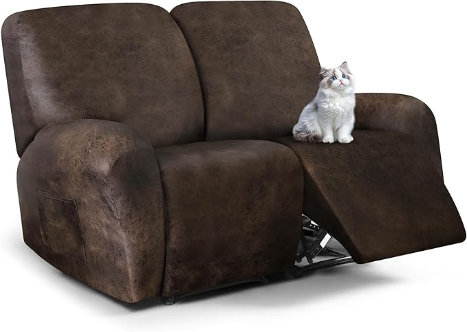 ANARACHON Leather Look Loveseat Recliner Cover, 6-Pieces Stretch Dual Recliner by ANARACHON