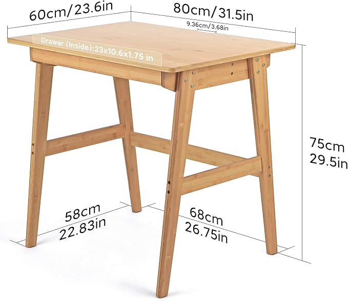Nnewvante Writing Computer Desk 31.5" Bamboo Home Office Table - Image 2