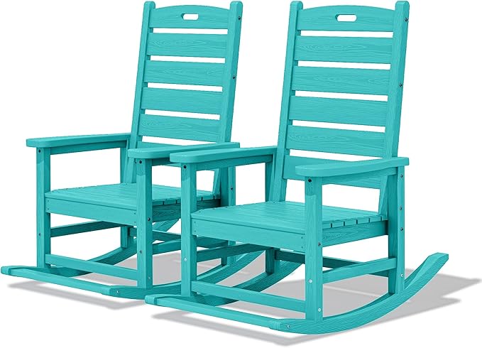 SERWALL Outdoor Rocking Chair Set of 2, Oversized HDPE Patio Rocking Chair by SERWALL