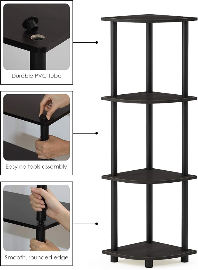 Furinno TURN-N-TUBE Corner Shelf, 4-Tier Corner Bookshelf, Display Storage - Image 5