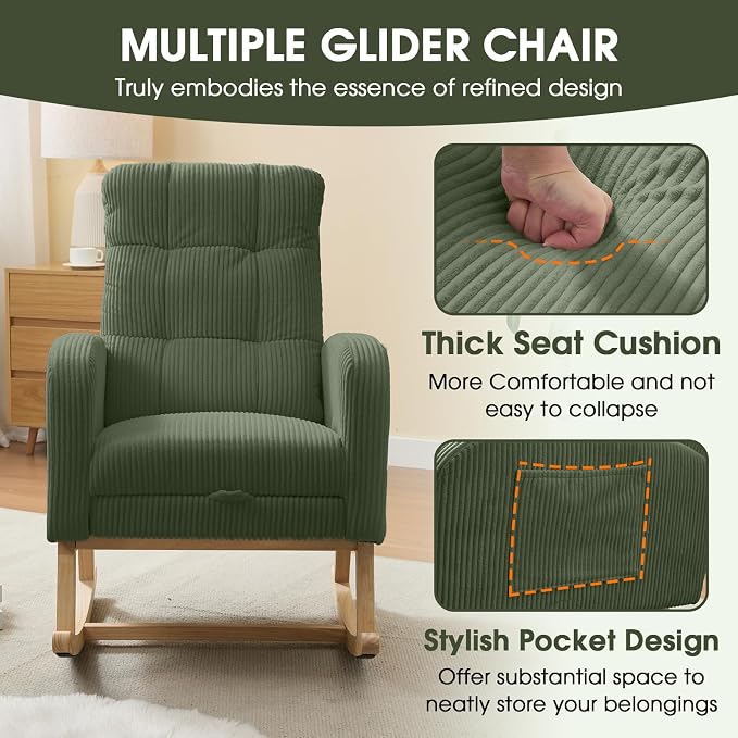 NIOIIKIT Nursery Rocking Chair, Corduroy Upholstered Rocking Chair - Image 7