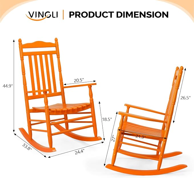 VINGLI Wooden Rocking Chair Outdoor, Patio Rockers - Image 3