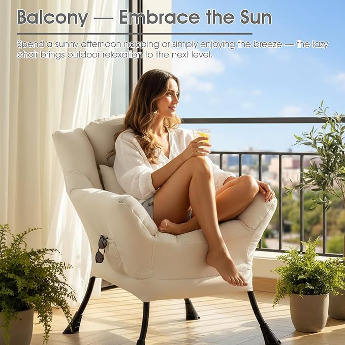 Lazy Chair for Living Room, Large Beige Accent Chair - Image 4