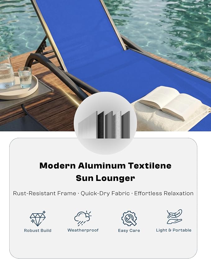 Patio Chaise Lounge Chairs Set of 6, All-Weather Aluminum Pool Loungers - Image 5