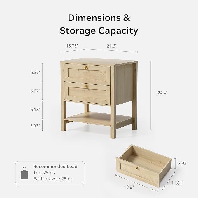EYYTHUNG Farmhouse Nightstand Set of 2, Wooden Farmhouse Floor Night Stand - Image 2