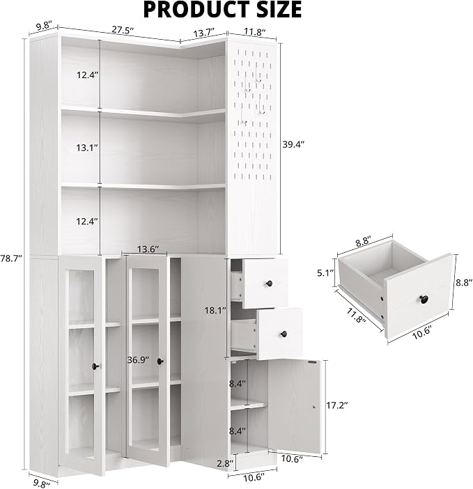 IRONCK Corner Bookshelf with LED Lights, 78.7" Tall Corner Bookshelves with 2 - Image 2