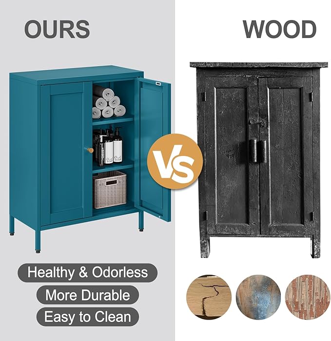 Bevivog Bathroom Floor Storage Cabinet, Metal Storage Sideboard - Image 7