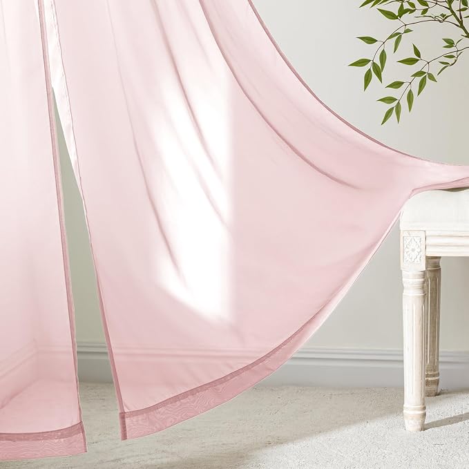 MIULEE Blush Pink Sheer Curtains 90 Inches Long, 4 Panels Set, Light Filtering - Image 6