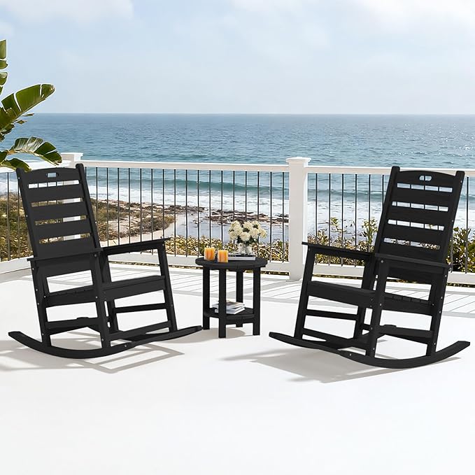SERWALL Outdoor Rocking Chair Set of 4, Oversized HDPE Patio Rocking Chair - Image 9