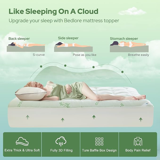 BEDLORE King Mattress Topper Viscose Derived from Bamboo, Thick Pillow Top - Image 4