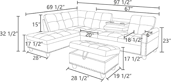 Wakefit Sectional Sofa Couch, Modern 4-Seaters Living Room Furniture Sets - Image 2