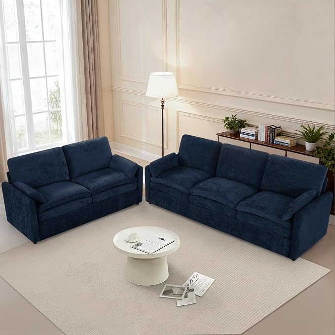 Classic Chenille Sofa Set with 2 Extra Armrest Pillows, Loveseat and 3-Seat - Image 5