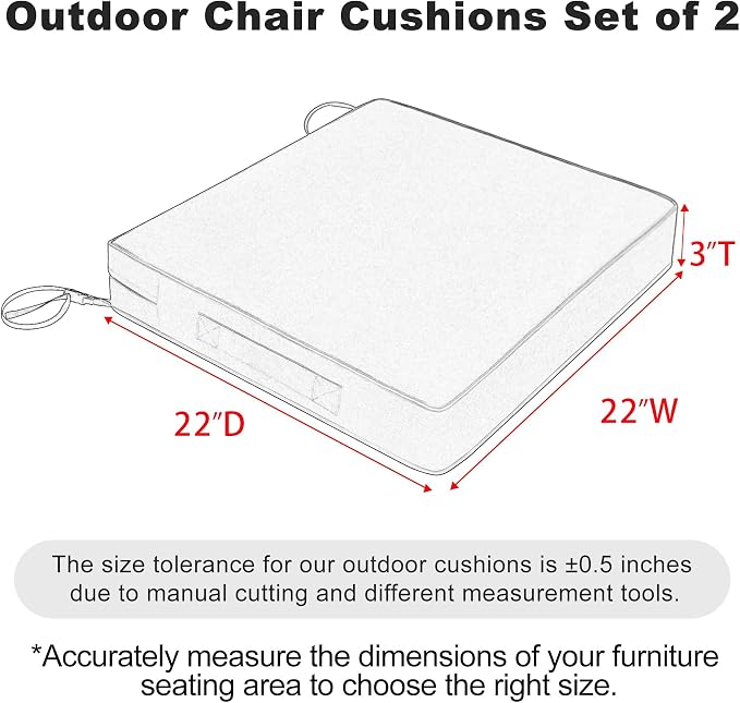 Favoyard Patio Chair Cushions 22 x 22 x 3 Inch Waterproof Outdoor Seat Cushions - Image 3