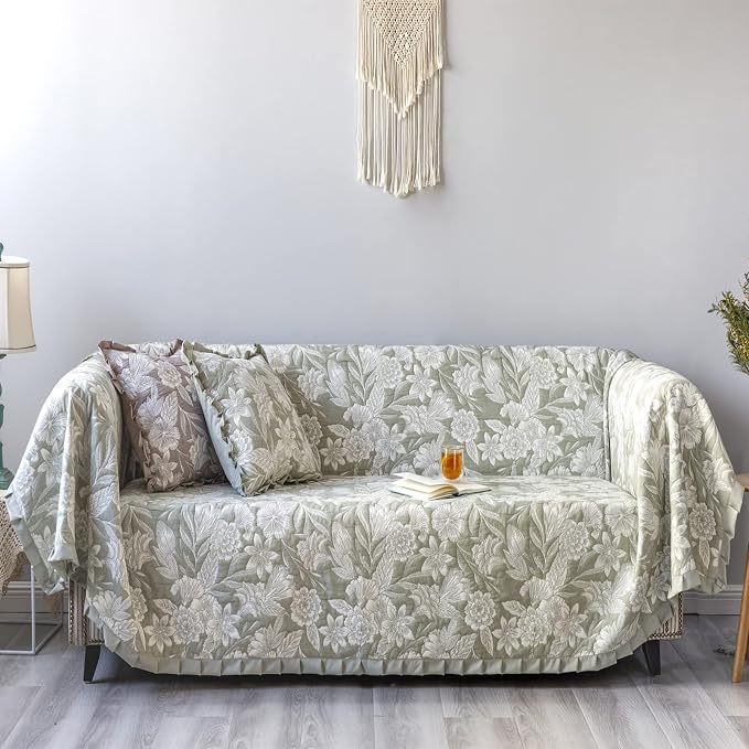 GLORY SEASON Sofa Cover Luxury Jacquard Stylish Embroidery Ruffle, Vintage Sofa - Image 3