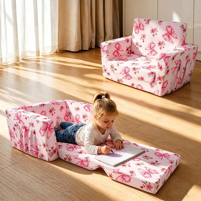 Kids Couch, 2-in-1 Kids Fold Out Couch, Convertible Sofa to Lounger by Beavtaens