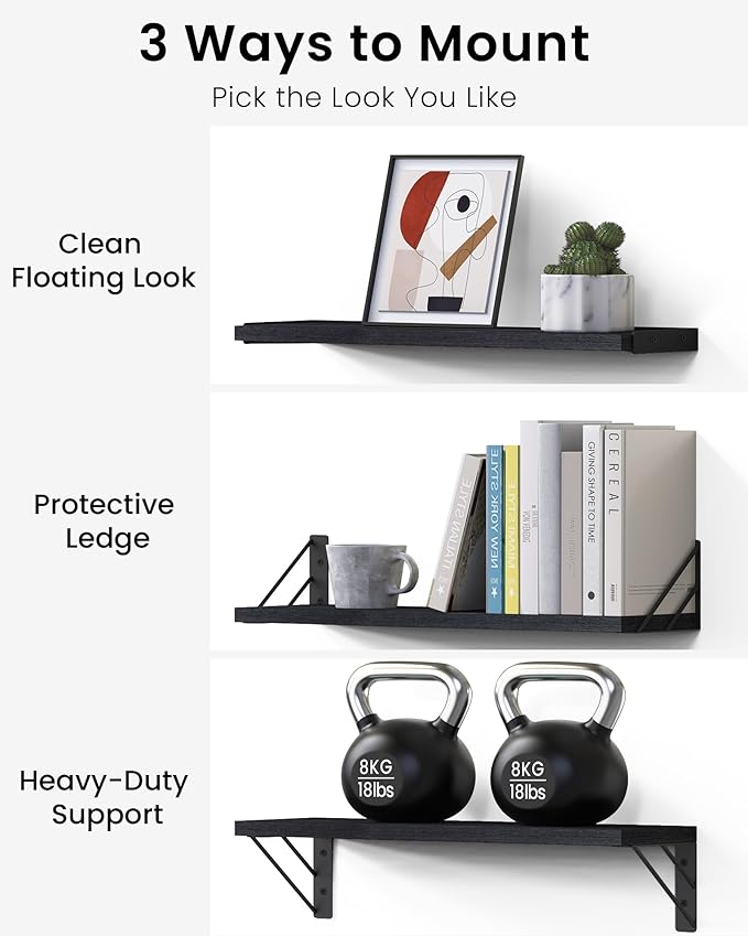 BAYKA Wall Mounted Floating Bathroom Shelves, Wood Floating Wall Shelf - Image 7