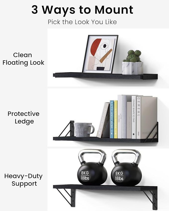 BAYKA Wall Mounted Floating Bathroom Shelves, Wood Wall Shelf - Image 5