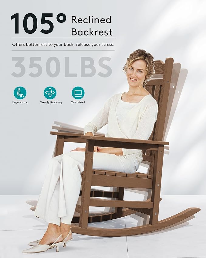 SERWALL Oversized Rocking Chair, HDPE Outdoor Rocking Chairs, Patio Rocking - Image 5