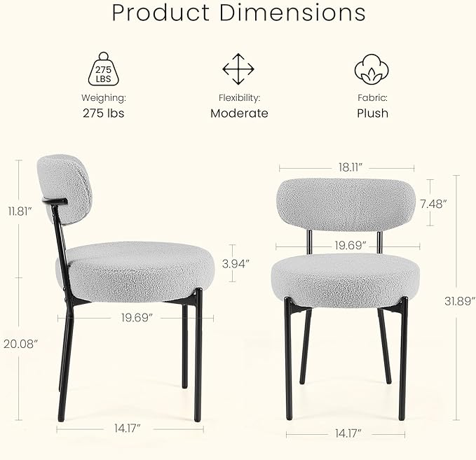 DUMOS Dining Chairs Set of 2, Mid Century Modern Chair Round Upholstered Curved - Image 2