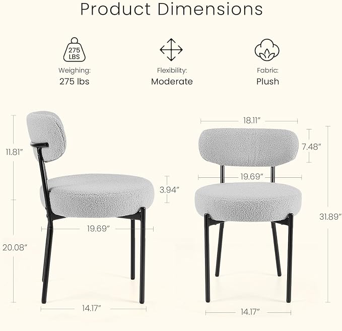 DUMOS Dining Chairs Set of 4, Mid Century Modern Chair Round Upholstered Curved - Image 2