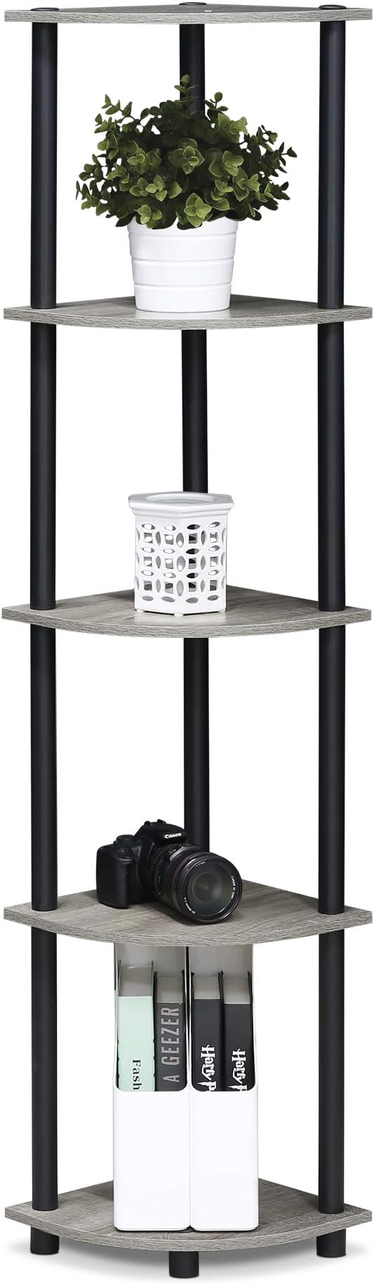 Furinno TURN-N-TUBE Corner Shelf, 5-Tier Corner Bookshelf, Open Storage Shelves - Image 6