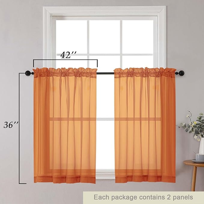 Cafe Curtains 36 Inch Length Tier 2 Pieces, Modern Soft Airy Sheer Kitchen - Image 2