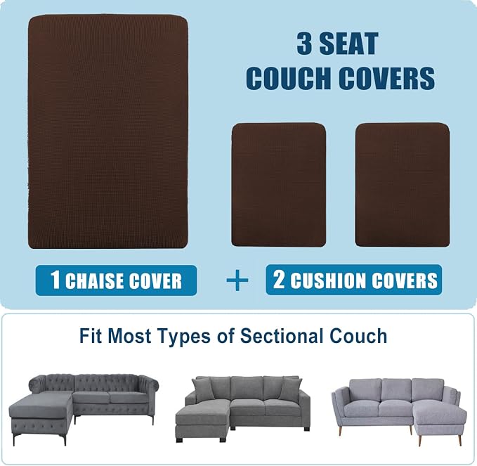 Water Repellent L Shaped Couch Covers 3 Pieces Sofa Seat Cushion Slipcovers - Image 7