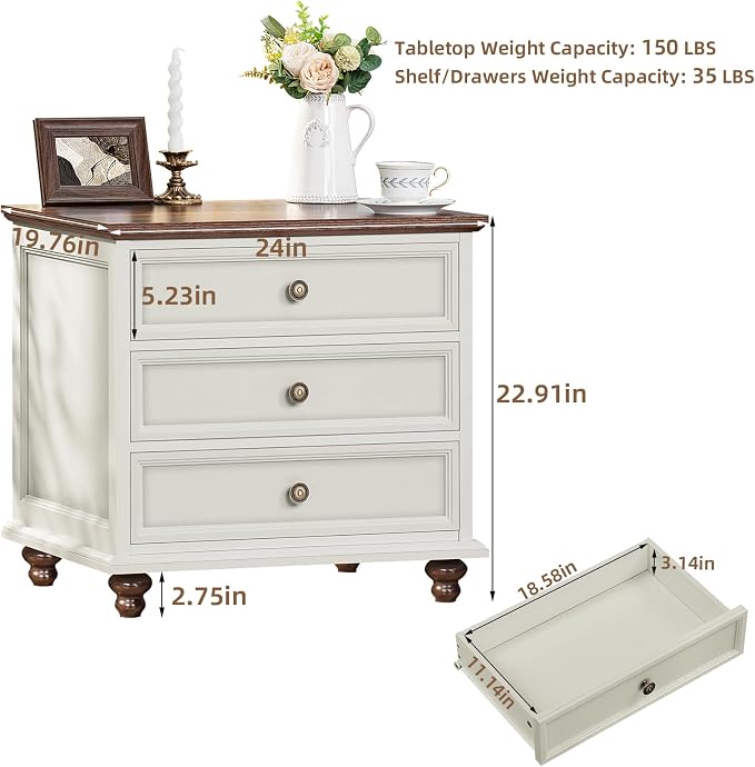 Joaxswe 24" Wide Farmhouse Night Stand Set of 2, Large End Table - Image 3