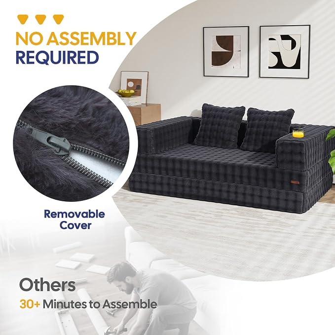 COMAX Futon Sofa Bed, 4‑in‑1 Convertible Sofa Bed, Folding Boneless Couches - Image 8