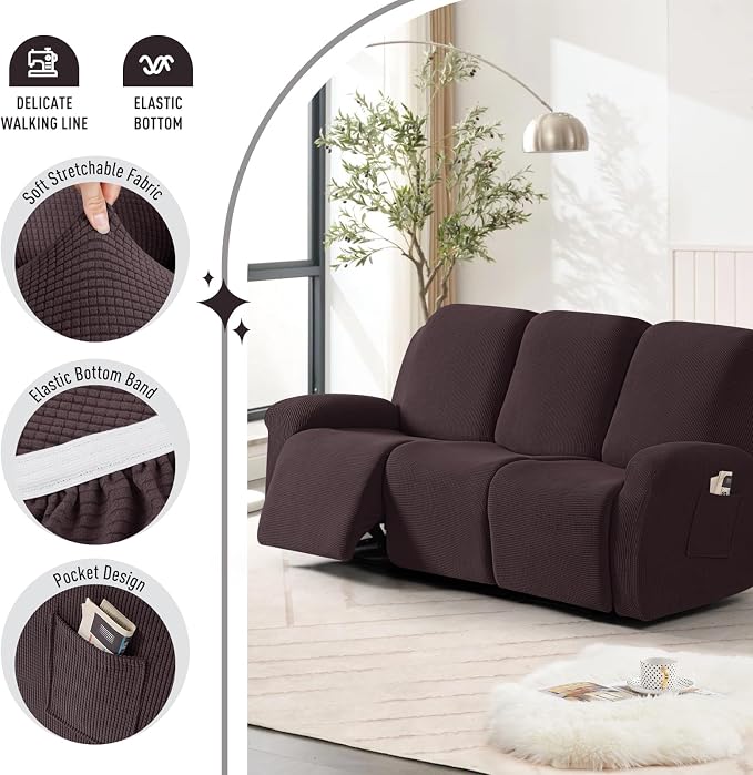 TAOCOCO Recliner Couch Covers for 3 Seat, 8-Pieces Stretch Large Couch Covers - Image 3