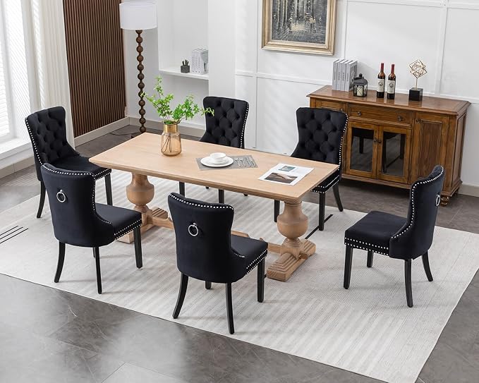 KCC Velvet Dining Chairs Set of 6, Upholstered High-end Tufted Dining Room Chair - Image 9