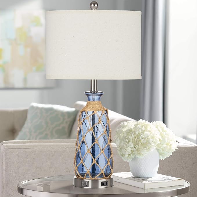 Ruzectt 25.5" Coastal Glass Table Lamps Set of 2, 3-Way Dimmable Touch Control - Image 6