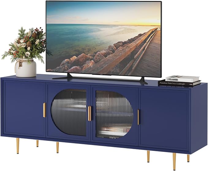 ARTPOWER TV Stand with Storage, Under TV Cabinet with Glass Door, TV Console - Image 8