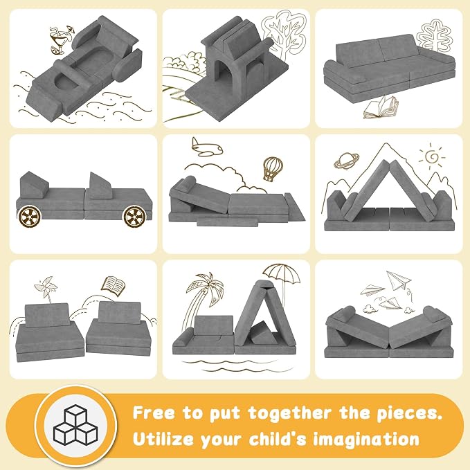 Modular Kids Play Couch 10PCS – Convertible Kids Sofa & Toddler Play Couch - Image 3