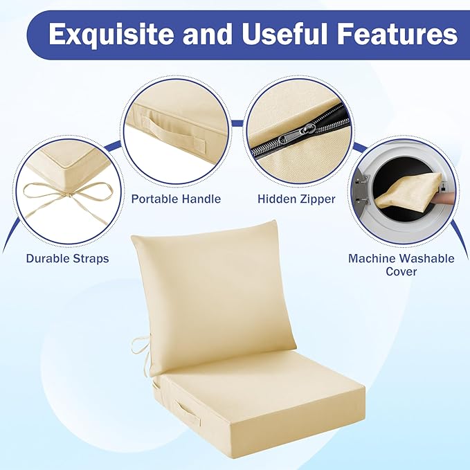 IASEAHK Outdoor Seat Cushion Set, Waterproof & Fade Resistant Patio Chair - Image 5