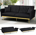 70” Velvet Futon Sofa Bed with 2 Pillows and Adjustable Armrests, Convertible by ACMEASE