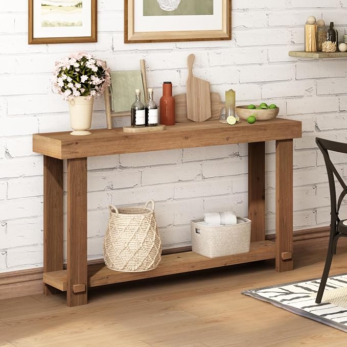 Solid Wood Console Table, 55.1" Long Farmhouse Entryway Tables Thickened - Image 7