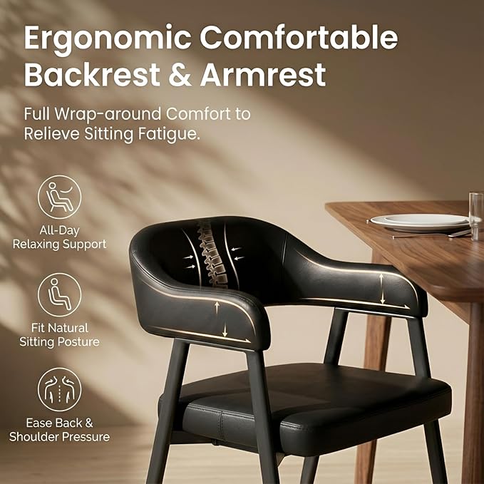 HNY Modern Dining Room Arm Chairs Set of 4, Retro Faux Leather Upholstered - Image 3