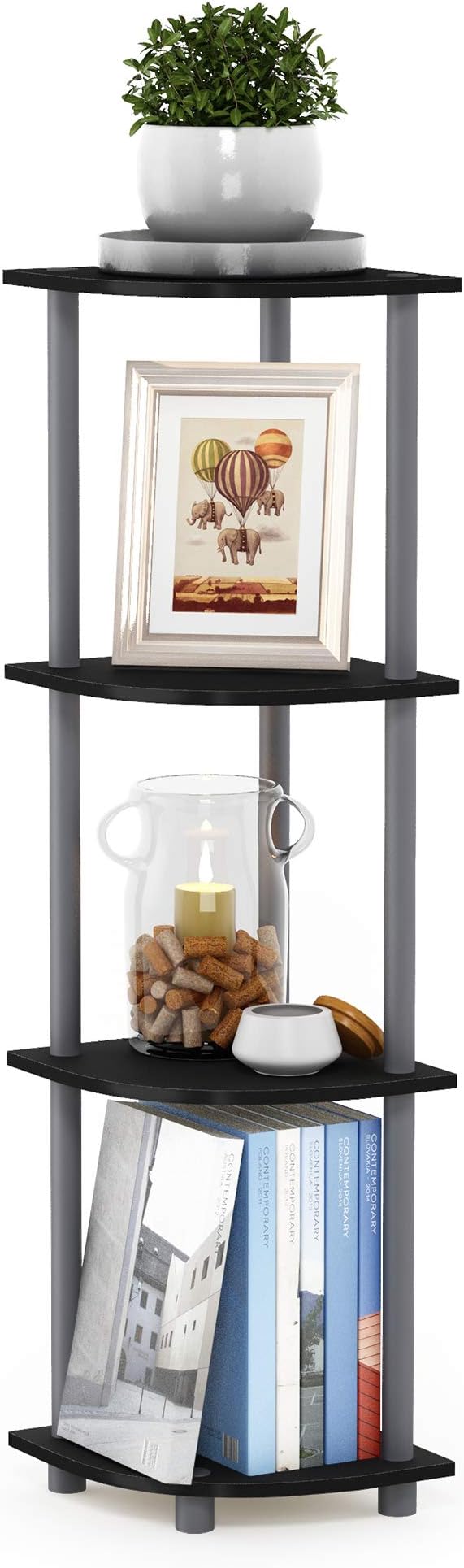 Furinno Turn-N-Tube Corner Shelf, 4-Tier Corner Bookshelf, Display Storage - Image 3
