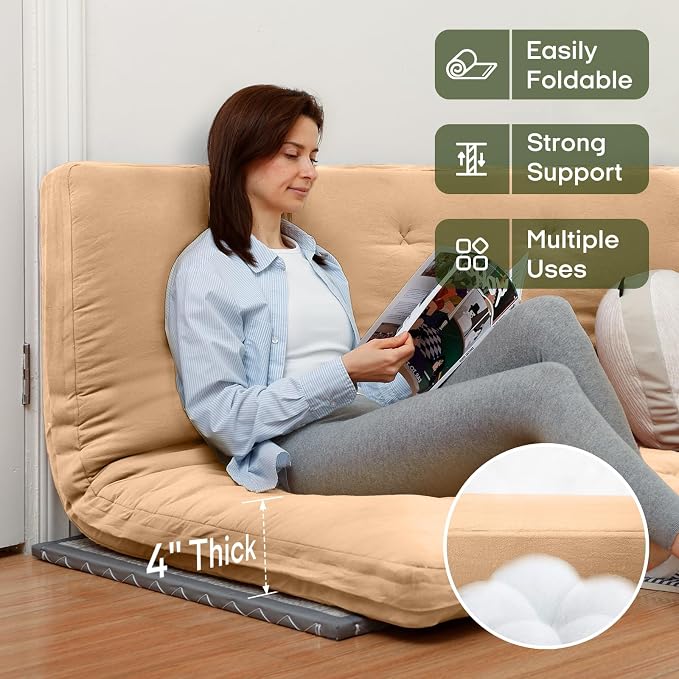 ZonLi Japanese Floor Futon Mattress Queen Size 80"x 60", 100% Cotton Cover 4'' - Image 2