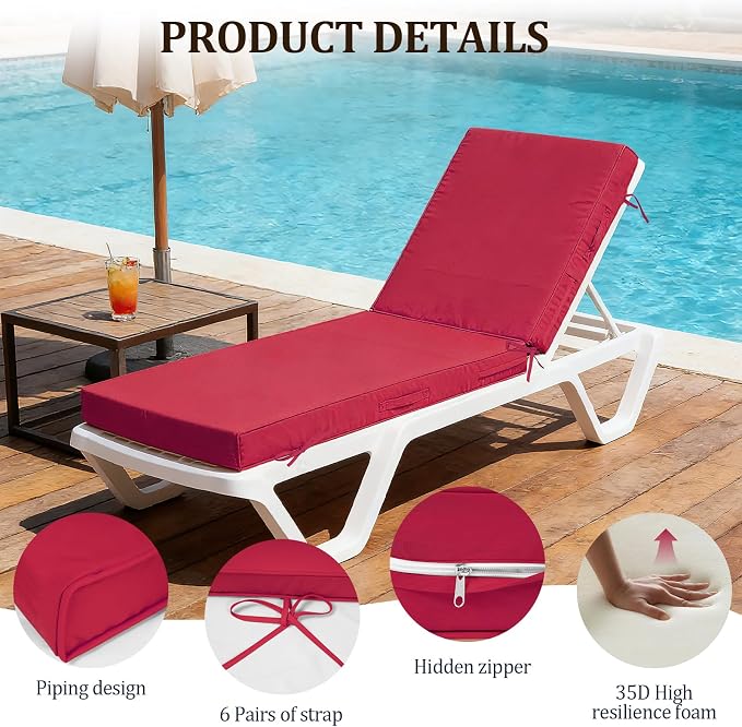 72x21x4in Lounge Cushions for Outdoor Furniture, Outdoor Lounge Chair Cushions - Image 5