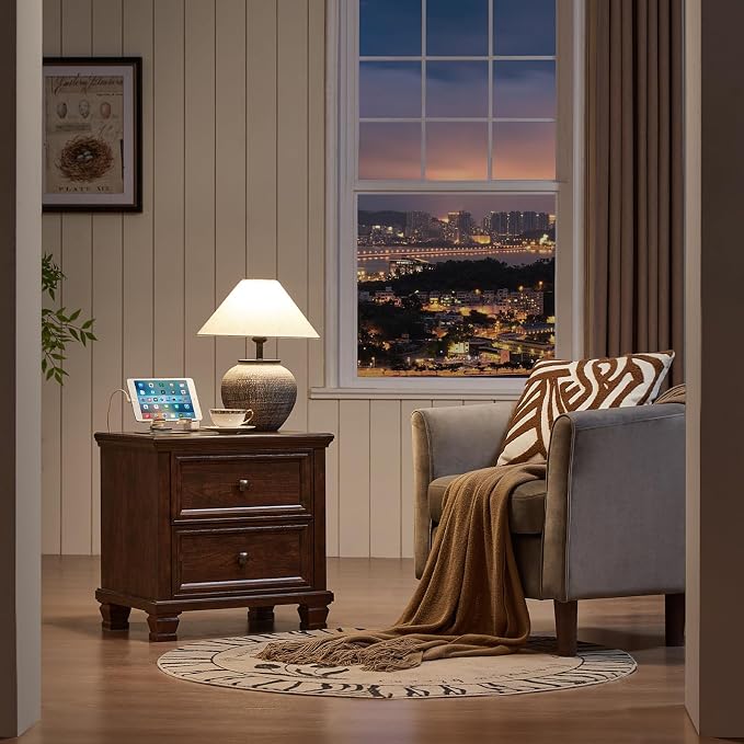 SAVOR LIFE Farmhouse Nightstand Set of 2, Rustic Low Nightstands - Image 8
