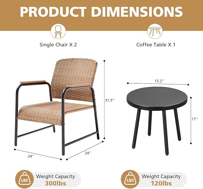 Jing's Villa 3-Piece Outdoor Bistro Set - Image 3
